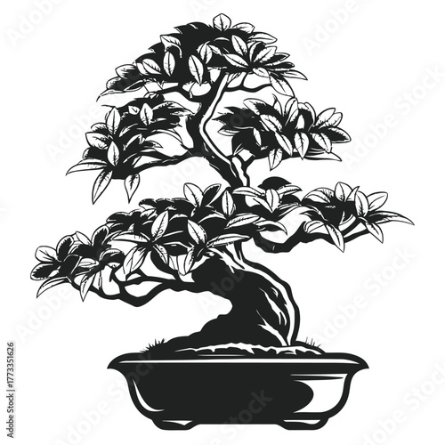 Bonsai tree illustration in a pot