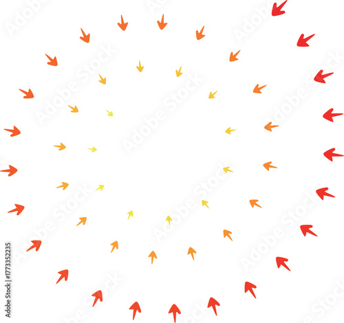 赤から黄色に変わる内向きの渦を巻いた矢印の円形フレーム