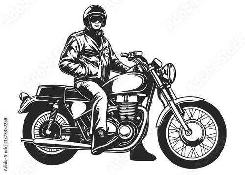 Biker sitting on classic motorcycle