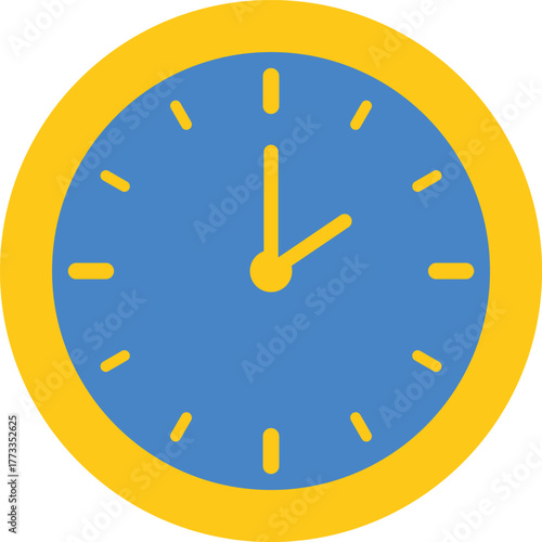Blue and yellow clock face showing 2:00 with rounded hour markers time watch