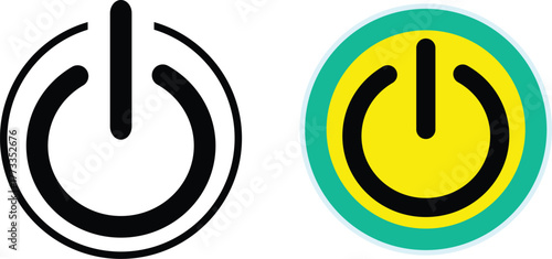 Black power button icon on white and colorful circular background on off symbol technology