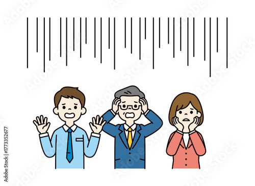 ショックで驚く、中高年の社長と若い男女の社員の上半身ベクターイラスト素材セット＿カラー
