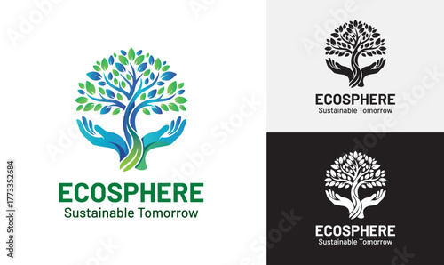Ecosphere Logo – Eco Friendly Tree, Sustainability, Green Energy, Environmental Care Design