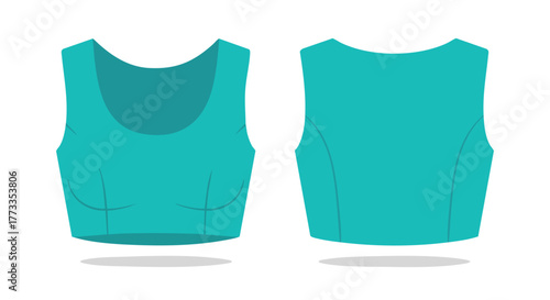 Turquoise Fitted Crop Top Illustration Showing Front and Back Views on a White Background for Apparel Design Visuals
