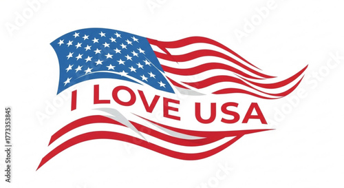 I love usa text with american flag waving with stars and stripes on a white background design element created with generated ai