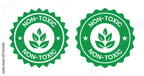 Eco Friendly Non Toxic Vector Label Set. Non Toxic icon set. Non Toxic sign, logo, badge, icon, sticker, label, emblem, stamp, symbol, black, line, flat vector, isolated illustration.