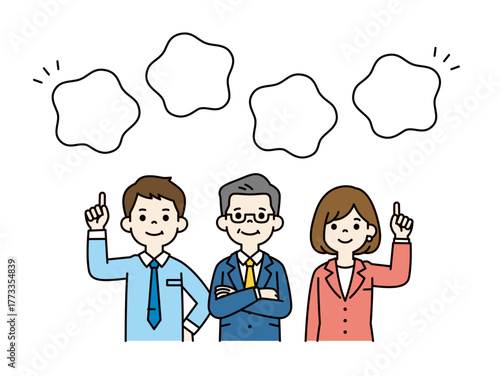 あしらいと、指さしで説明する若い社員と社長の上半身ベクターイラスト素材セット＿カラー