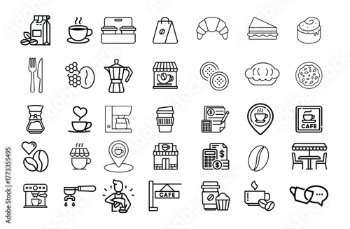 Cafe Business vector icon set for web design illustration