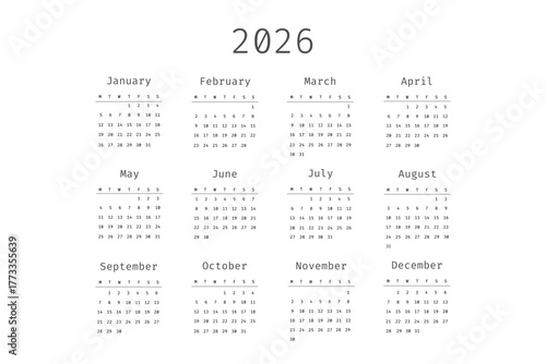 Set of Calendar Icons for 2026 Year Planner Design