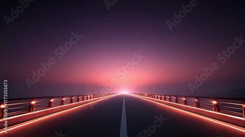 Neon lit highway leading to a beautiful sunset