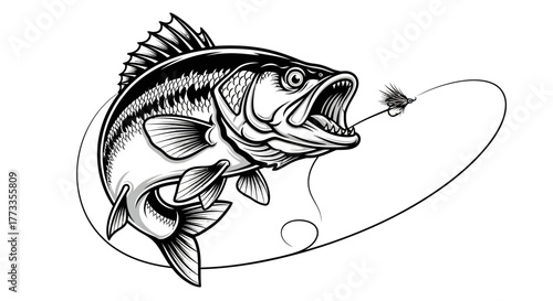 Aggressive Fish Striking Lure Vector Graphic | Dynamic Bass Fishing Logo