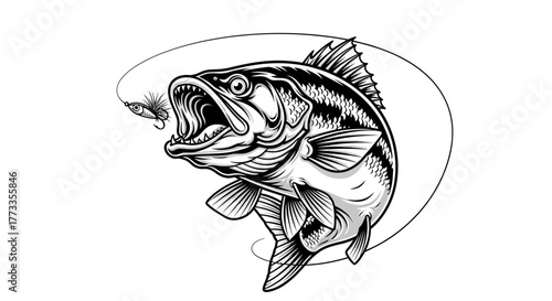 Aggressive Fish Striking Lure Vector Graphic | Dynamic Bass Fishing Logo