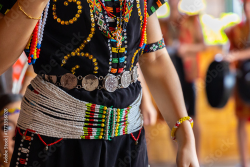 Close-up detail of traditional costumes of Kadazandusun ethnic