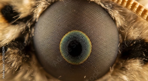 Extreme Macro Close-Up of a Moth's Compound Eye with Rainbow Refractions
