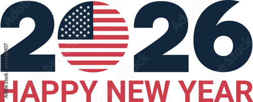 2026 happy new year greeting banner design featuring the american flag replacing the zero number isolated on white