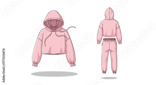 Pink Athleisure Set Illustration showcasing a cropped hoodie and matching joggers outfit design concept