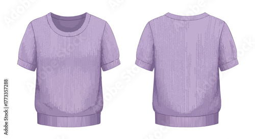 Lavender knit top illustration showcasing both front and back designs for fashion and apparel presentations with a gentle artistic rendering style