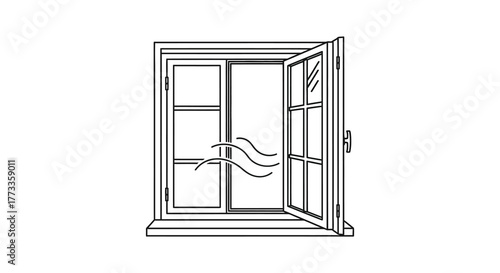Open window with wavy lines indicating airflow and ventilation silhouette