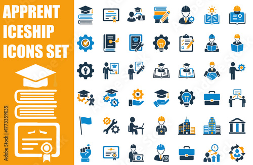 Apprenticeship Outline Icons Set. Collection of Job Search, Training, Career Opportunity and Education Symbols.