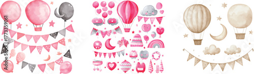 Nursery clipart for baby girls created in watercolor illustration style