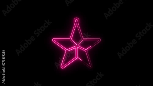 4K Pink Neon Christmas Star Ornament Icon Animation with Electric Glow on Black Background Loop.