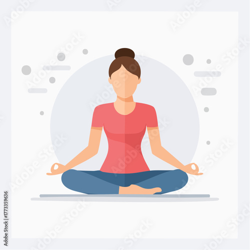 Woman in Lotus Position Meditating Wearing Pink Shirt and Blue Pants.