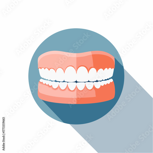 Cartoon Illustration of a Complete Set of Dentures Flat Design.