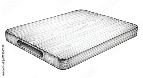 Wooden cutting board, sketch style, with handle