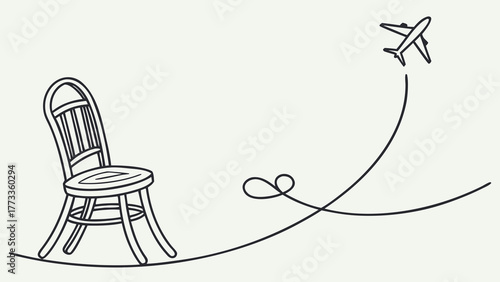 Dreaming of travel, escape the everyday with this whimsical chair to airplane journey, a simple line drawing evoking freedom and adventure