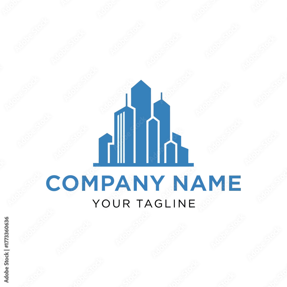 Naklejka premium Modern Blue Cityscape Skyline Logo Design.