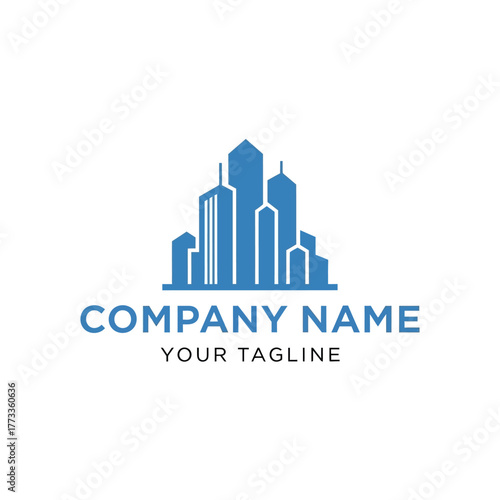 Modern Blue Cityscape Skyline Logo Design.