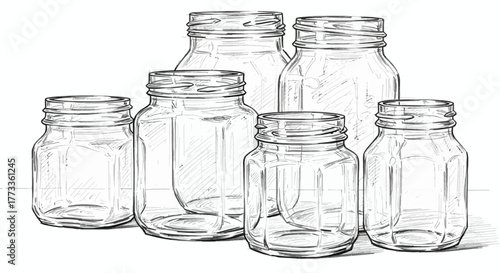 Sketch of Glass Jars, Canning Jars, Storage Jars