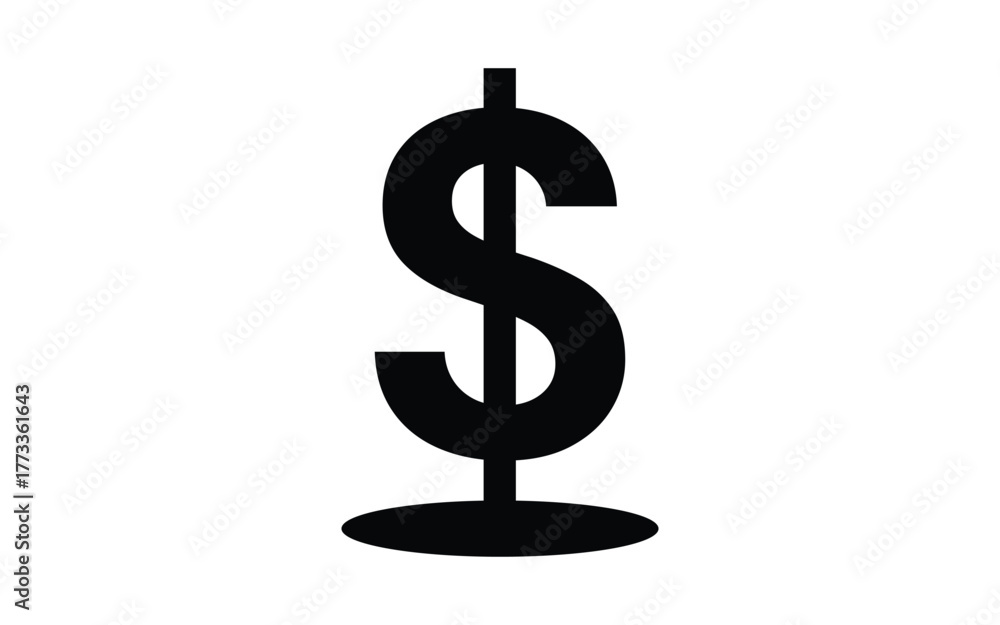 Obraz premium Illustrative dollar symbol with a base, black color on white.