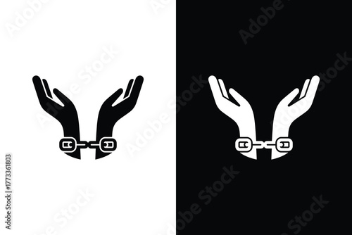 Vector hands in cuffs on split background