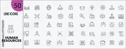 Human Resources Line Icons Set , Corporate Management and Human Resource Outline Vector Collection