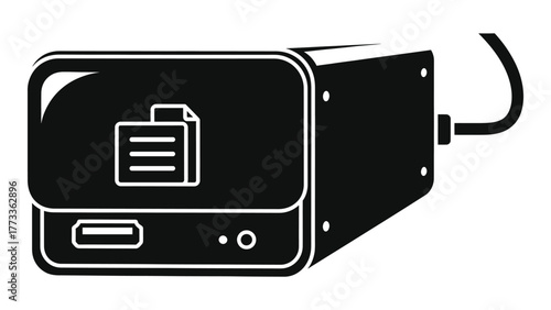 Black and illustration of a portable scanner device