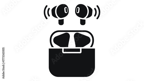 Wireless earbuds with charging case on