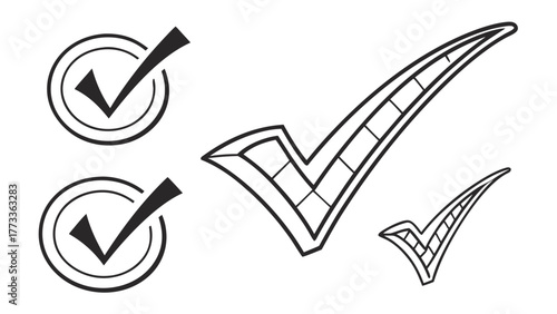 Checkmark icons collection for business presentations and creative design projects, ensuring accuracy and validation in a modern and professional style