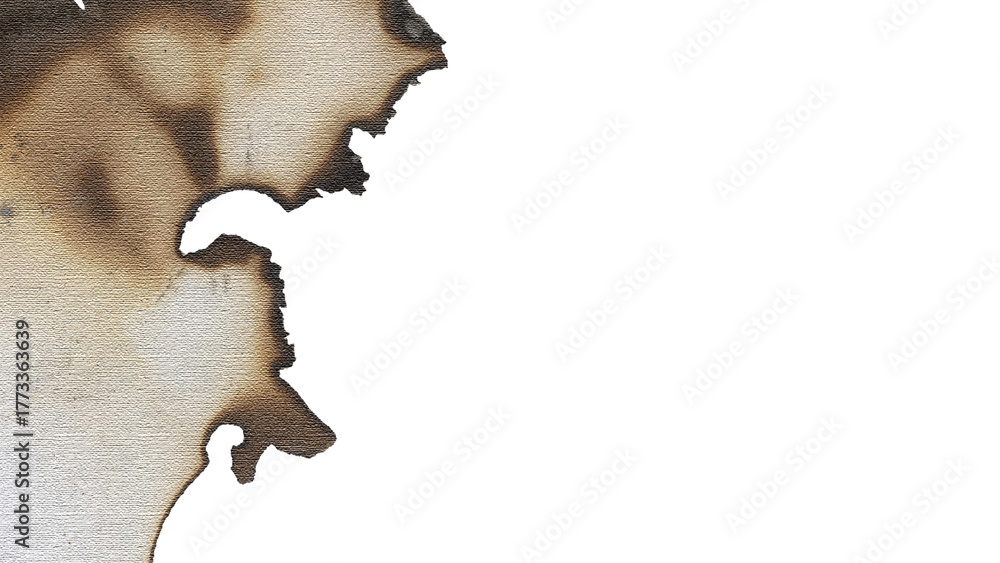 Αυτοκόλλητο A single piece of old, aged paper with burnt and scorched edges isolated on a tr