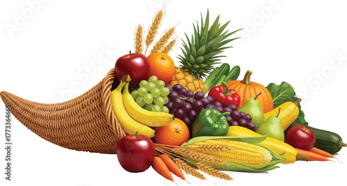 Horn of plenty with fruits and vegetables Thanksgiving Day harvest
