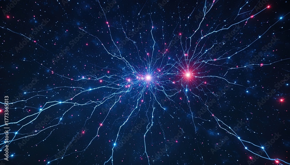 Naklejka premium Stunning neural network connections firing with vibrant energy in a deep space background, perfect for technology, science, or innovation concepts