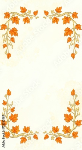 Autumn leaves frame borders blank space for text on light beige paper, creating a warm and inviting seasonal feel, perfect for invitations or announcements.