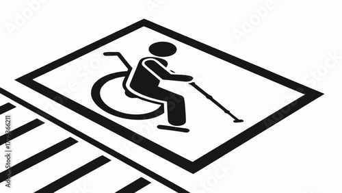 Accessibility symbol on a white background promoting inclusivity and disability awareness, ensuring safe passage for wheelchair users and mobility aids