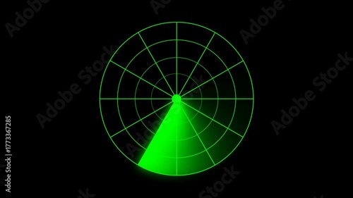 Green sweeping radar screen animation. Radar scanning animation