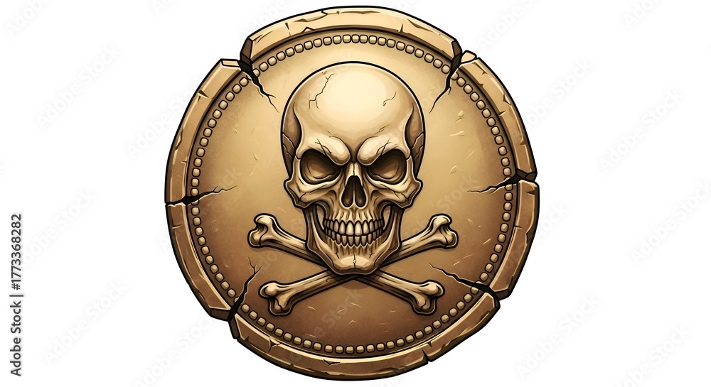 Naklejka premium Illustration of a pirate gold coin with skull engraving, clean surface