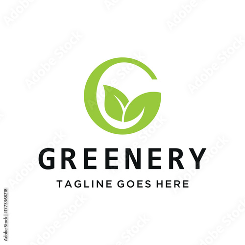 Initial Letter G Green Modern with Organic Leaf fresh leaves for Nature eco-friendly Greenery gardening or environmental business logo design