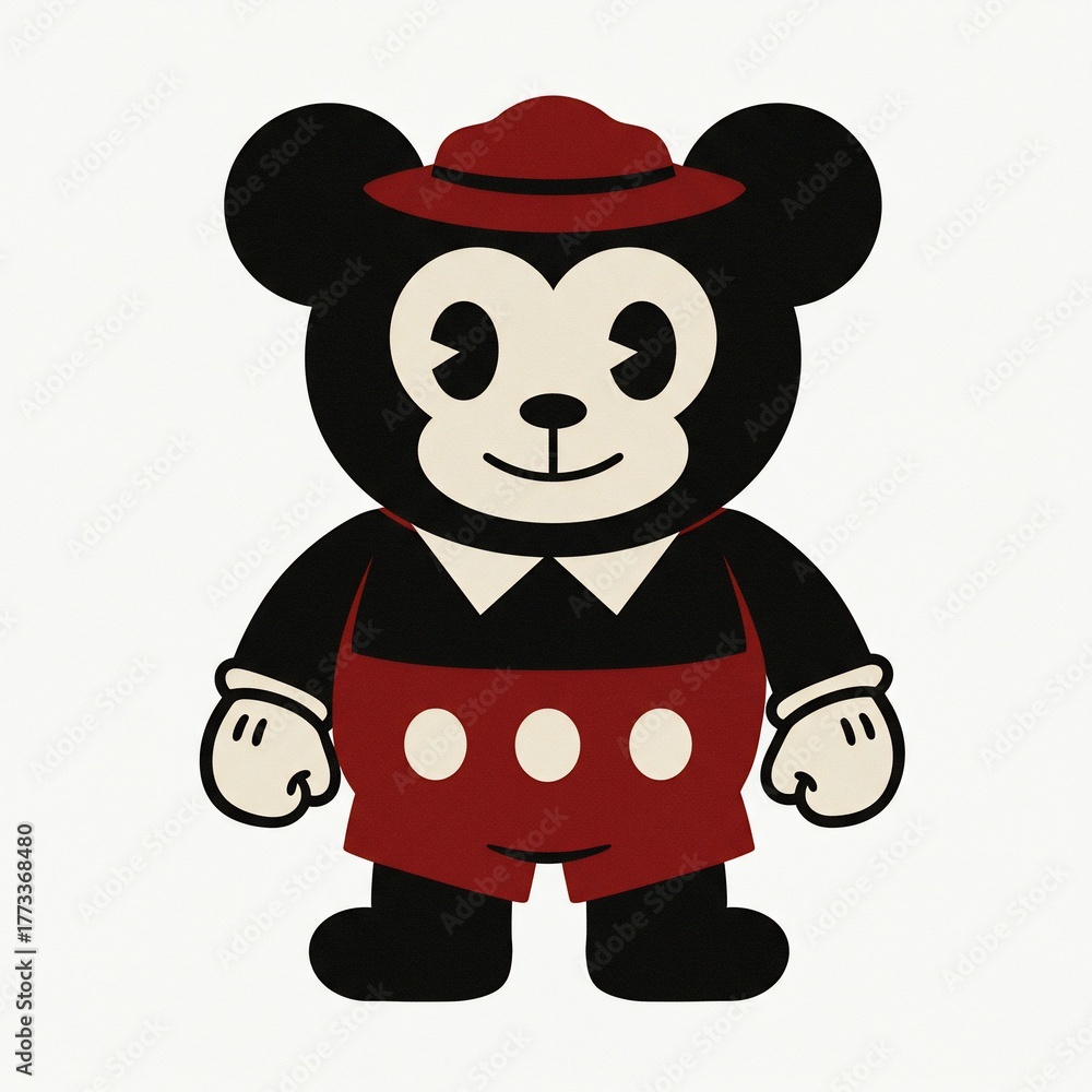 Fototapeta premium Friendly vintage bear in red hat and shorts