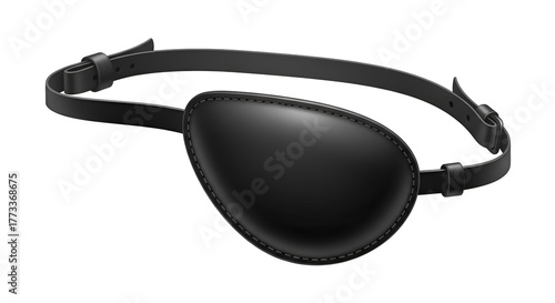 Illustration of a black pirate eye patch with leather strap, clean white background