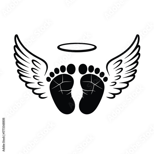 Angel baby footprints with wings and halo symbolizing loss and remembrance