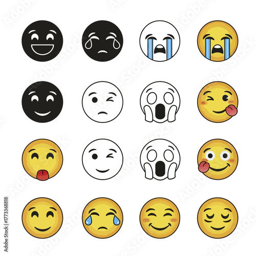 Collection of Diverse Emoji Faces Expressing Various Emotions and Expressions.